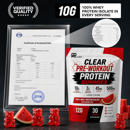KR Labs Clear Whey Protein Gummies | Pre-Workout | 45mg Caffeine