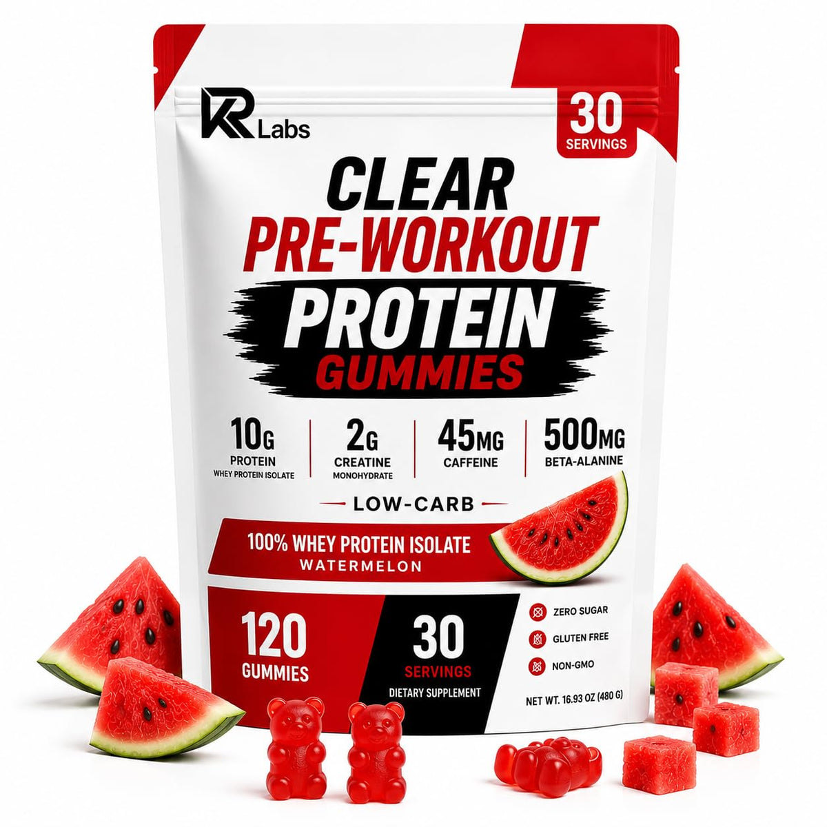 KR Labs Clear Whey Protein Gummies | Pre-Workout | 45mg Caffeine