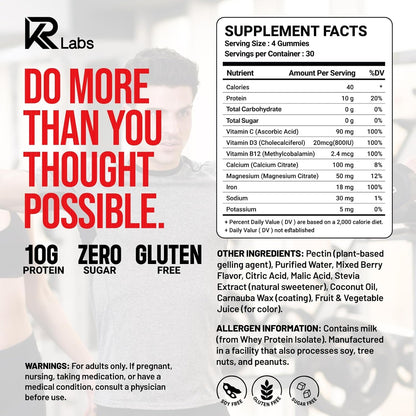 Zero Carb Whey Isolate Protein Gummies, 10g Protein, Strawberry 10g Protein per Serving, 300g Total per Bag, 100% Whey Isolate, Gluten-free, Non-GMO, Vitamins Added, For Men & Women