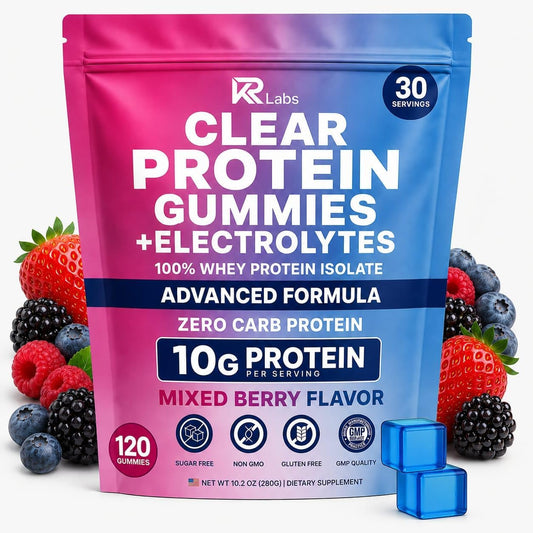 Zero Carb Clear Whey Protein Gummies, Electrolyte, Mixed Berry 10g Protein per Serving, Zero Carb, 100% Whey Isolate, Gluten-free, Non-GMO, Vitamins Added, For Men & Women