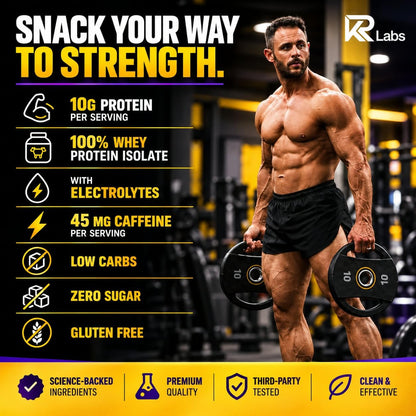 KR Labs Low Carb Clear Whey Protein Gummies, Electrolytes | 45mg Caffeine,10g Protein per Serving, 300g Total per Bag, 100% Whey Isolate, Gluten-Free,Non-GMO,120 CT