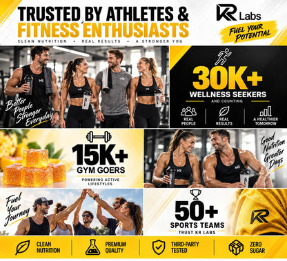 KR Labs Low Carb Clear Whey Protein Gummies, Electrolytes | 45mg Caffeine,10g Protein per Serving, 300g Total per Bag, 100% Whey Isolate, Gluten-Free,Non-GMO,120 CT